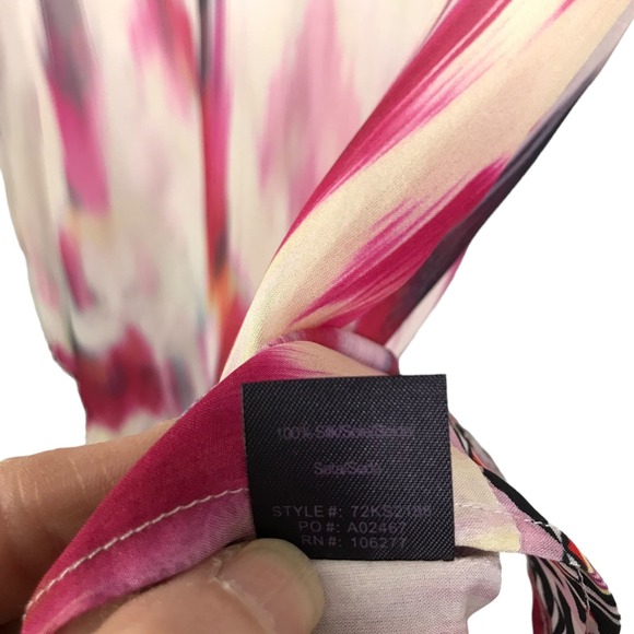 Hale Bob Women‎ Blouse TopTunic XS Zahara Silk Boho Long Sleeve Pink Watercolor - Picture 8 of 8